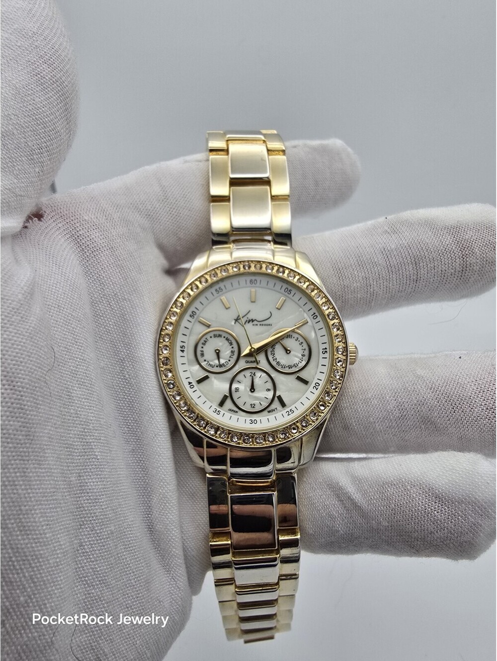 Kim Rogers 2E221G Gold Tone Multifunction Ladies Watch Mother of Pearl Crystal